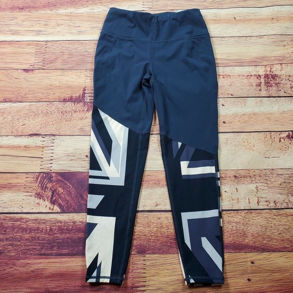 CC - Sweaty Betty The Power Leggings 7/8 Pants Womens XS Union Jack Blue Stretch - Picture 1 of 7